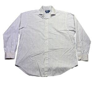 Polo Ralph Lauren Mens Regent Classic Fit Striped Button Down Shirt White 17.5